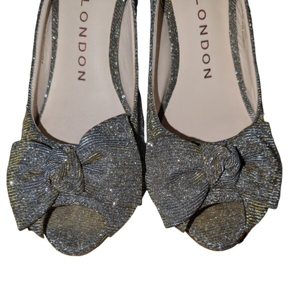 Sacha London| Beauty Metallic Sparkle Slingback Peep-Toe Platform Heels Pumps - Picture 6 of 13